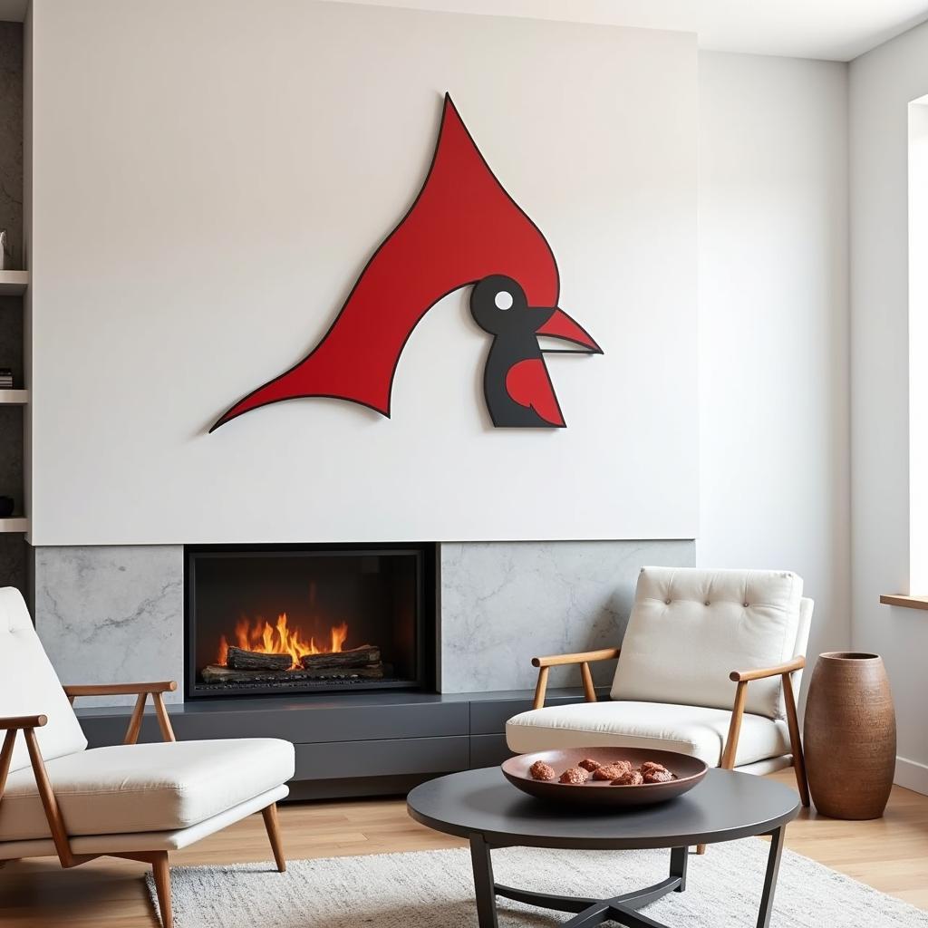 Modern Cardinal Metal Wall Art in a Living Room