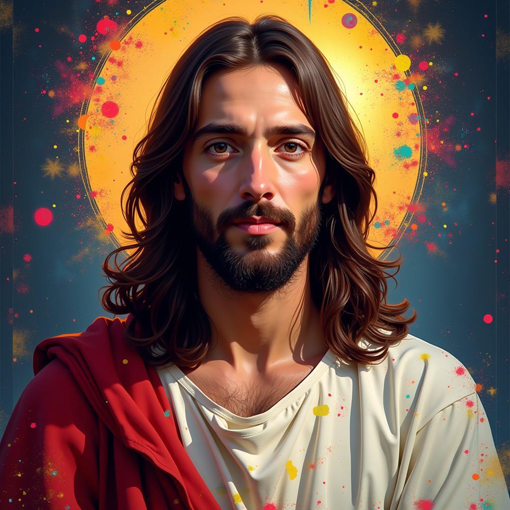 Modern digital art depicting Jesus Christ, showcasing the innovative use of technology in contemporary Christian art.