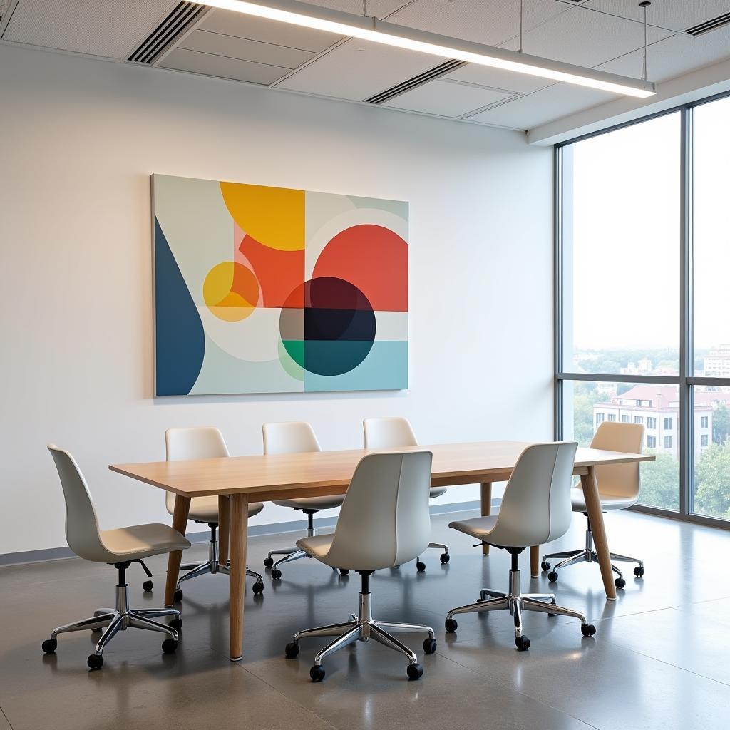 Modern Conference Room with Geometric Wall Art