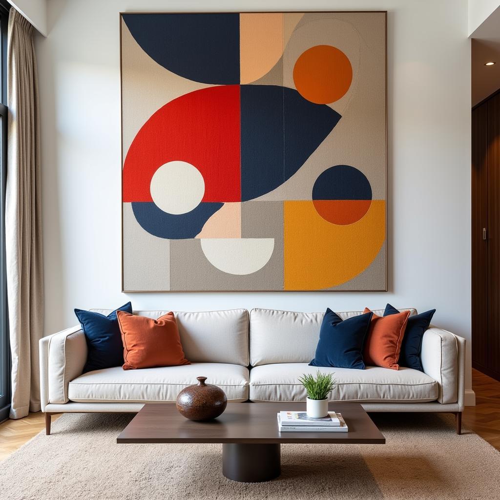 Modern fabric wall art adds a touch of elegance to a living room