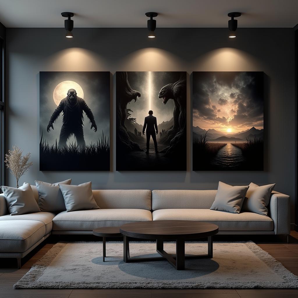 Modern Horror Movie Canvas Prints in a Living Room