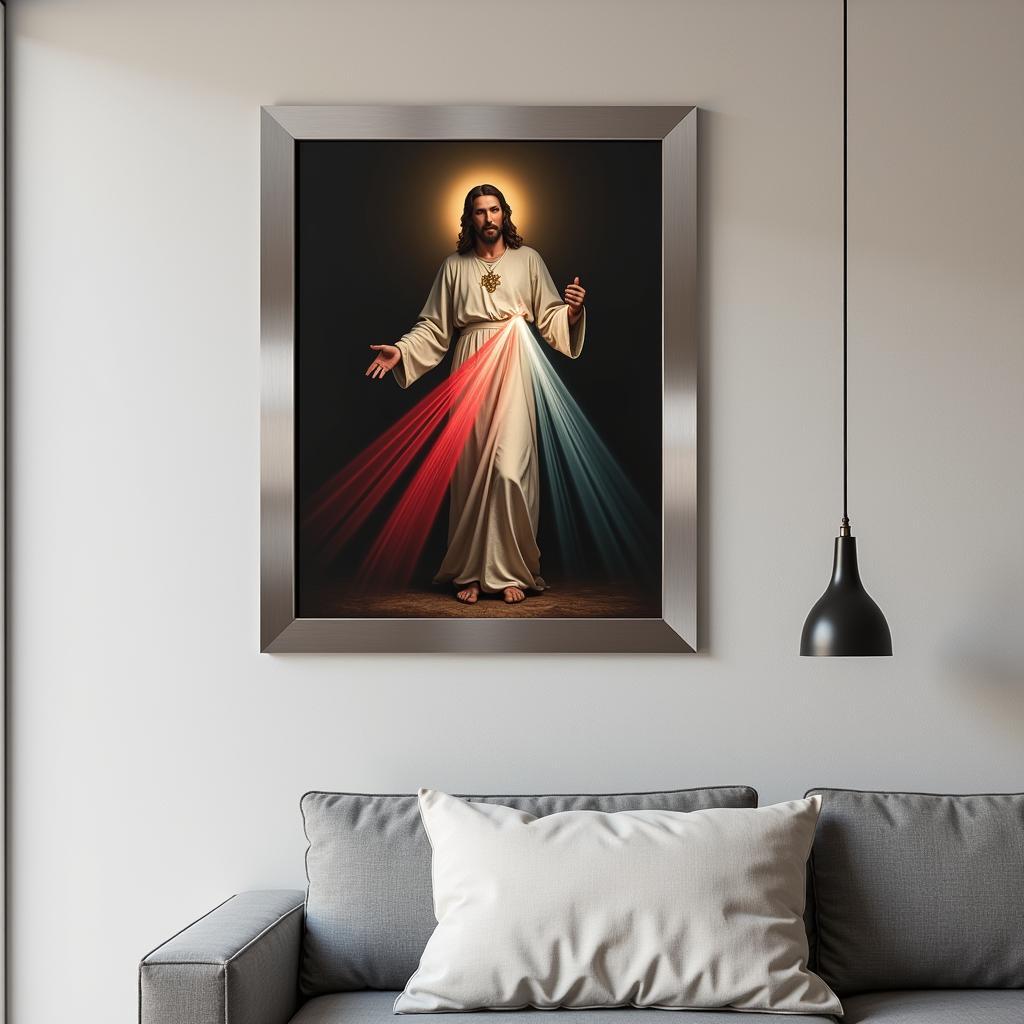 Modern Jesus Framed Art with Metallic Finish