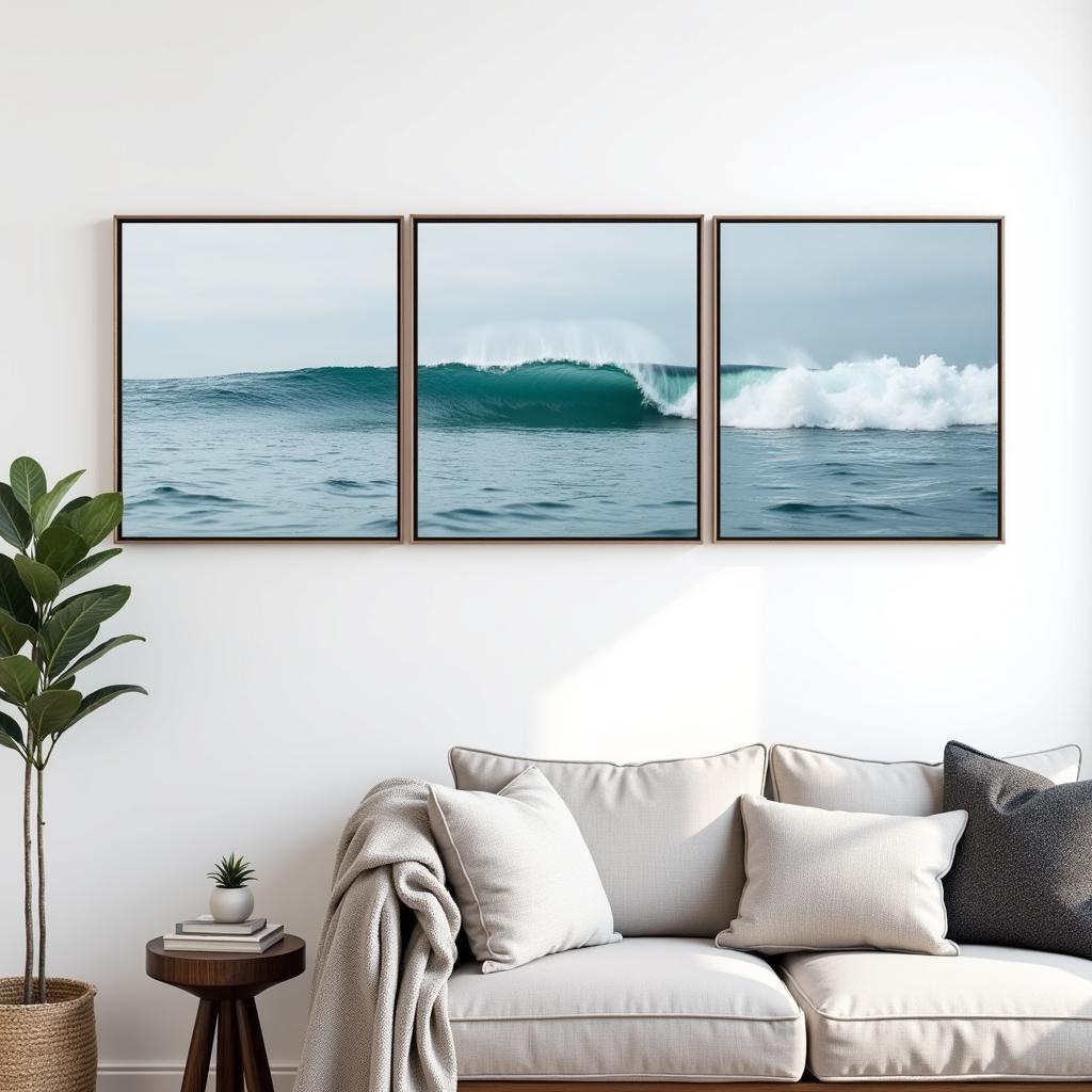 Modern living room with ocean wall art