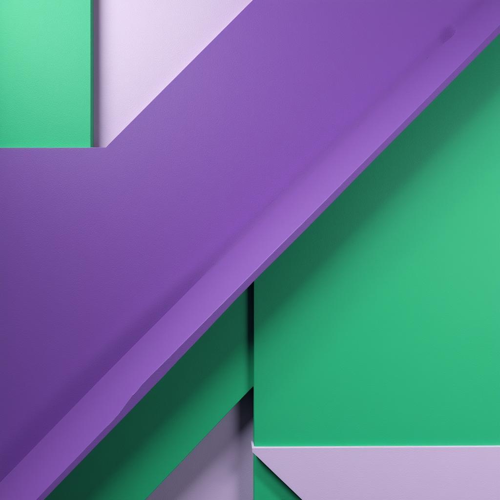 Modern geometric wall art in shades of purple and green adds a contemporary touch.