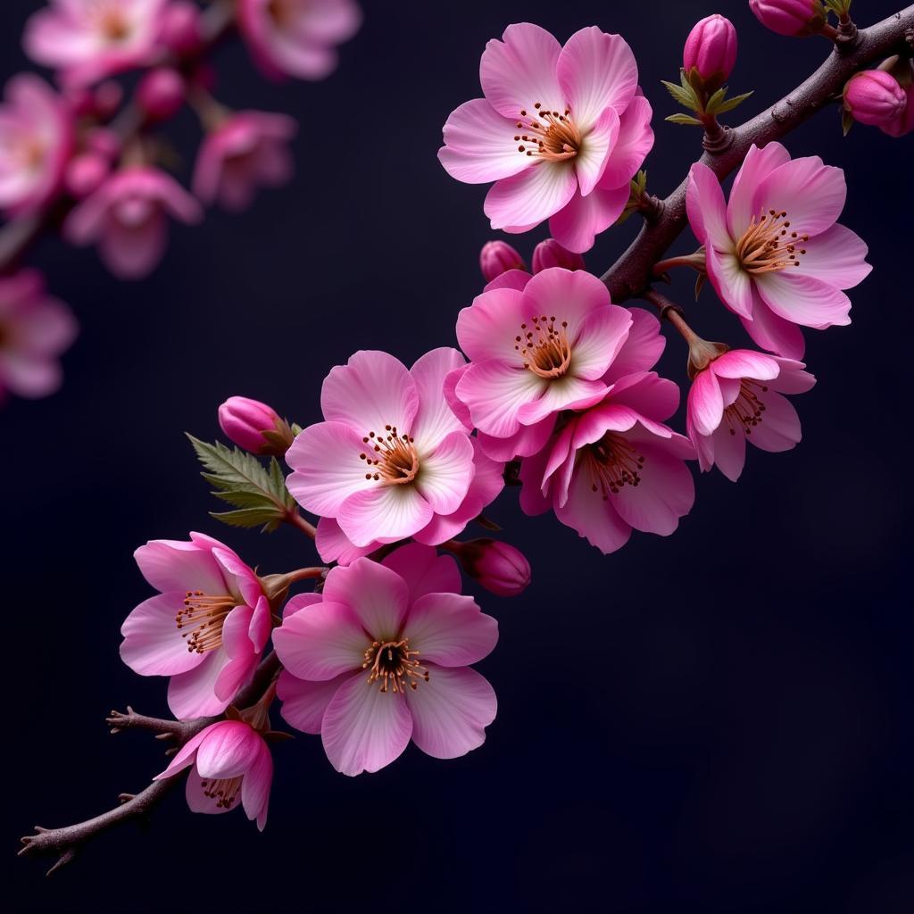 Modern digital artwork featuring stylized sakura blossoms