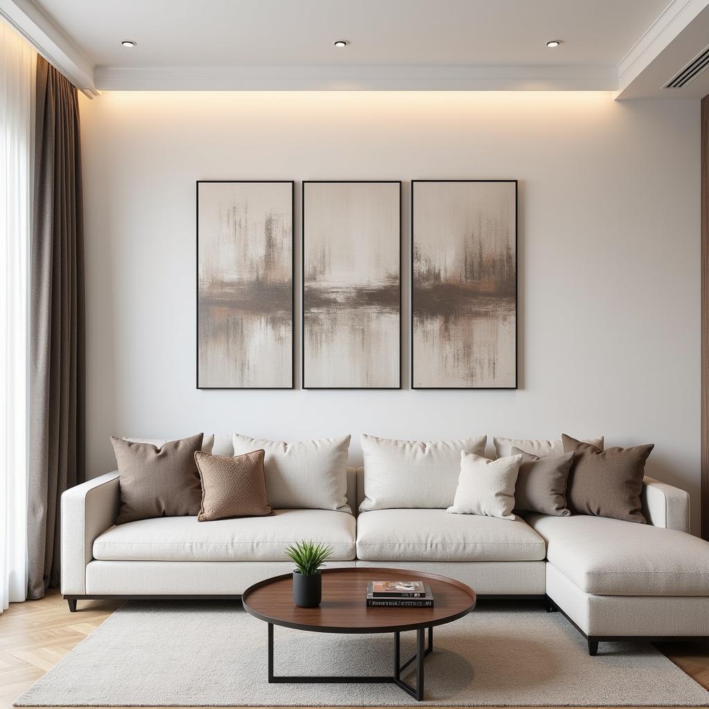 Modern wall art panels add a touch of elegance to a living room