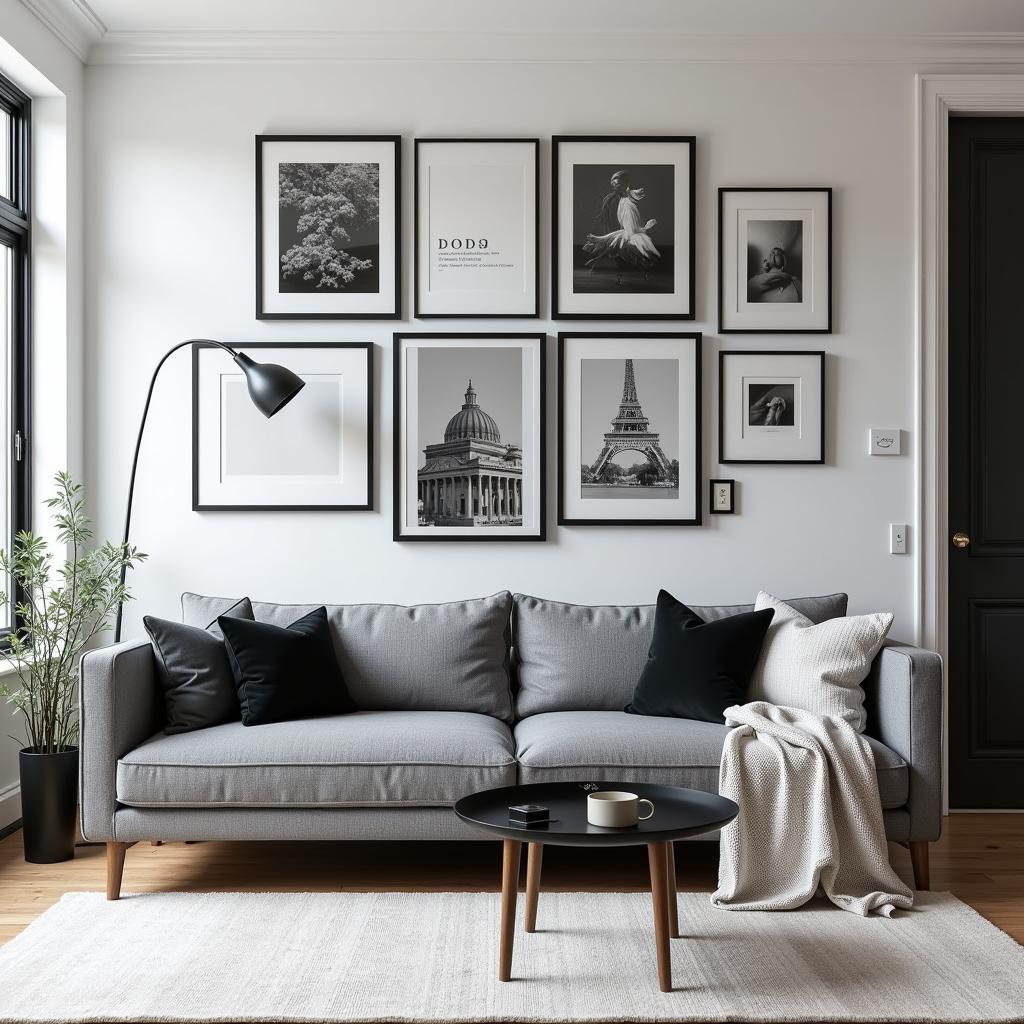 Monochromatic Living Room with Gallery Wall