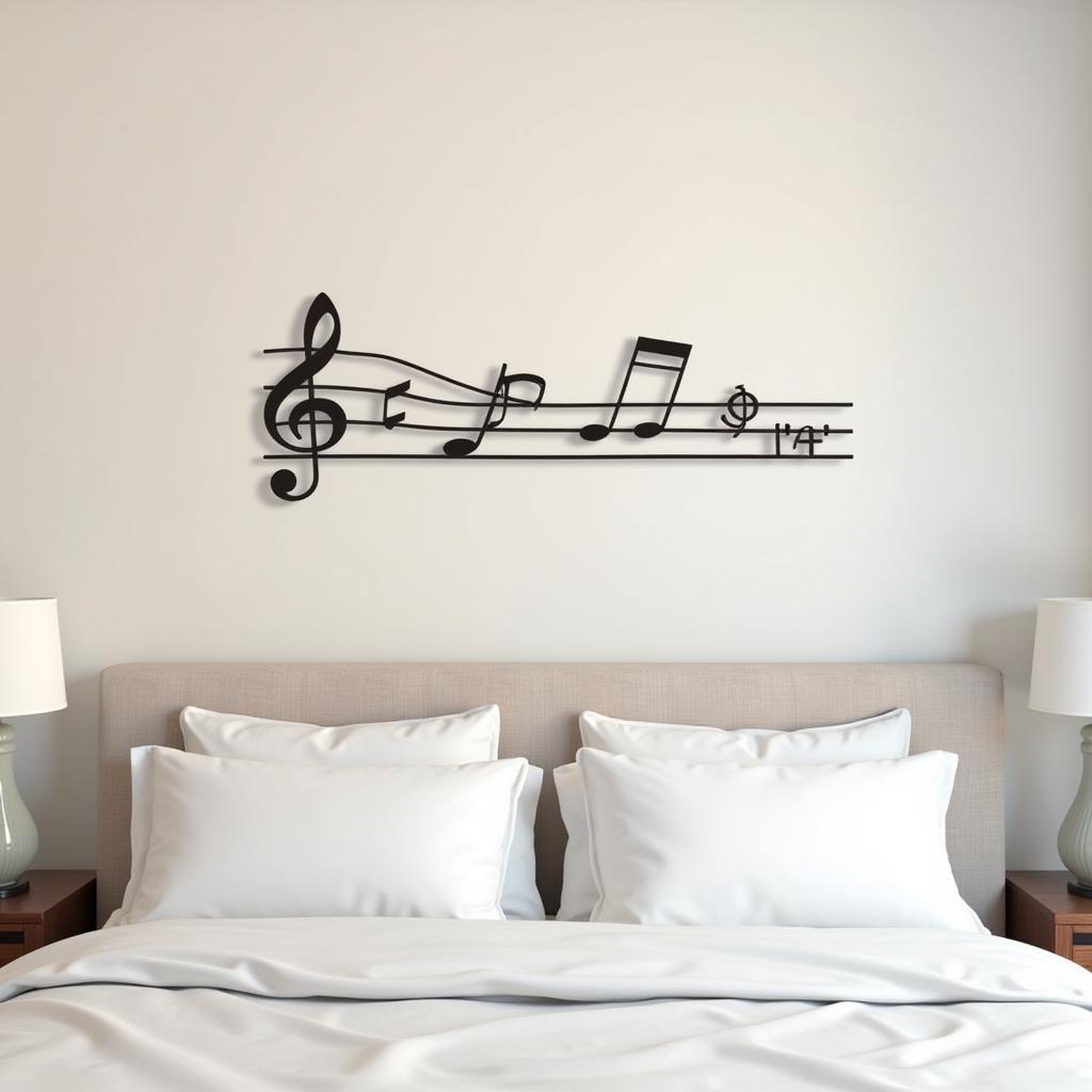 Musical Notes Metal Wall Art in a Bedroom