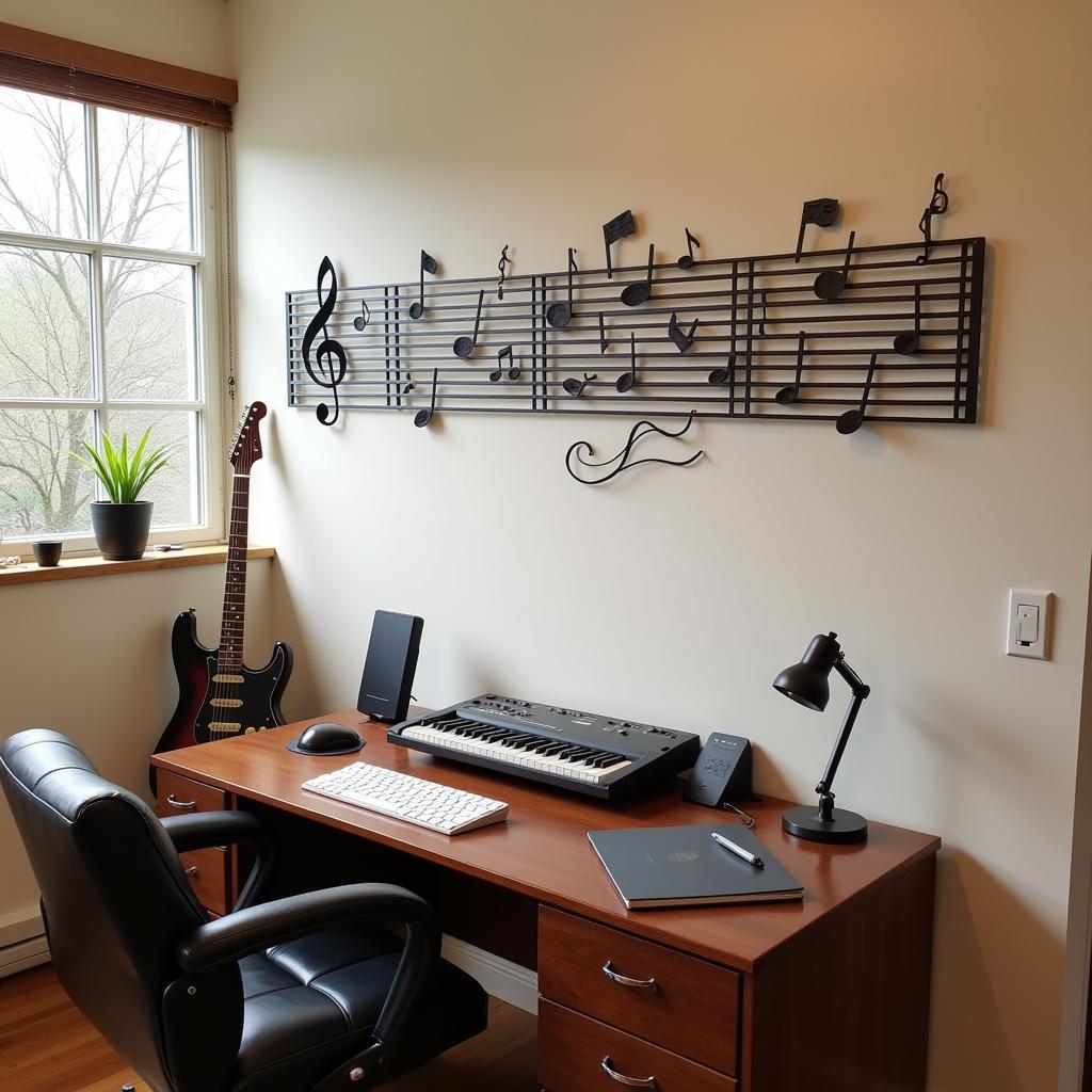 Musical Notes Metal Wall Art in a Home Studio