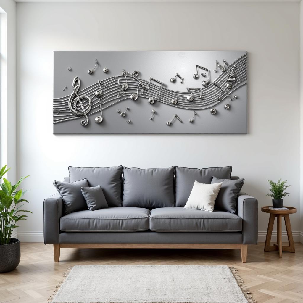 Modern Living Room with Musical Notes Metal Wall Art