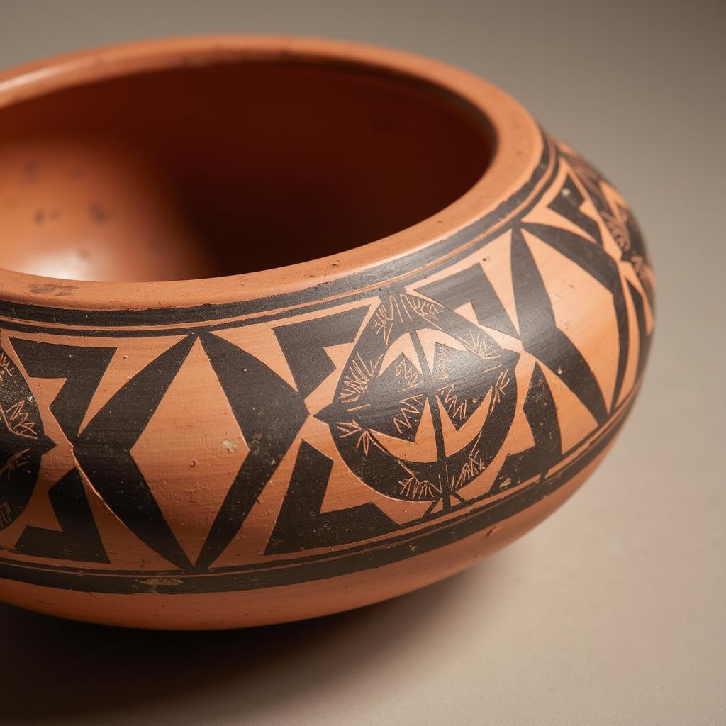 Native American pottery with intricate designs showcasing traditional craftsmanship.