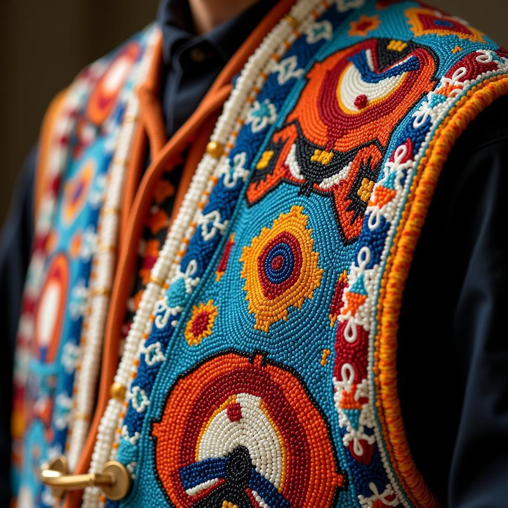 Intricate beadwork patterns on a Native American vest