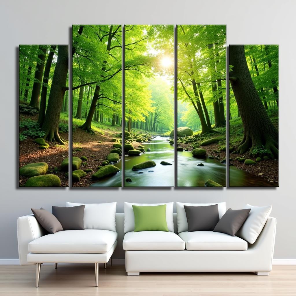 Serene Nature Scene on Five Canvases