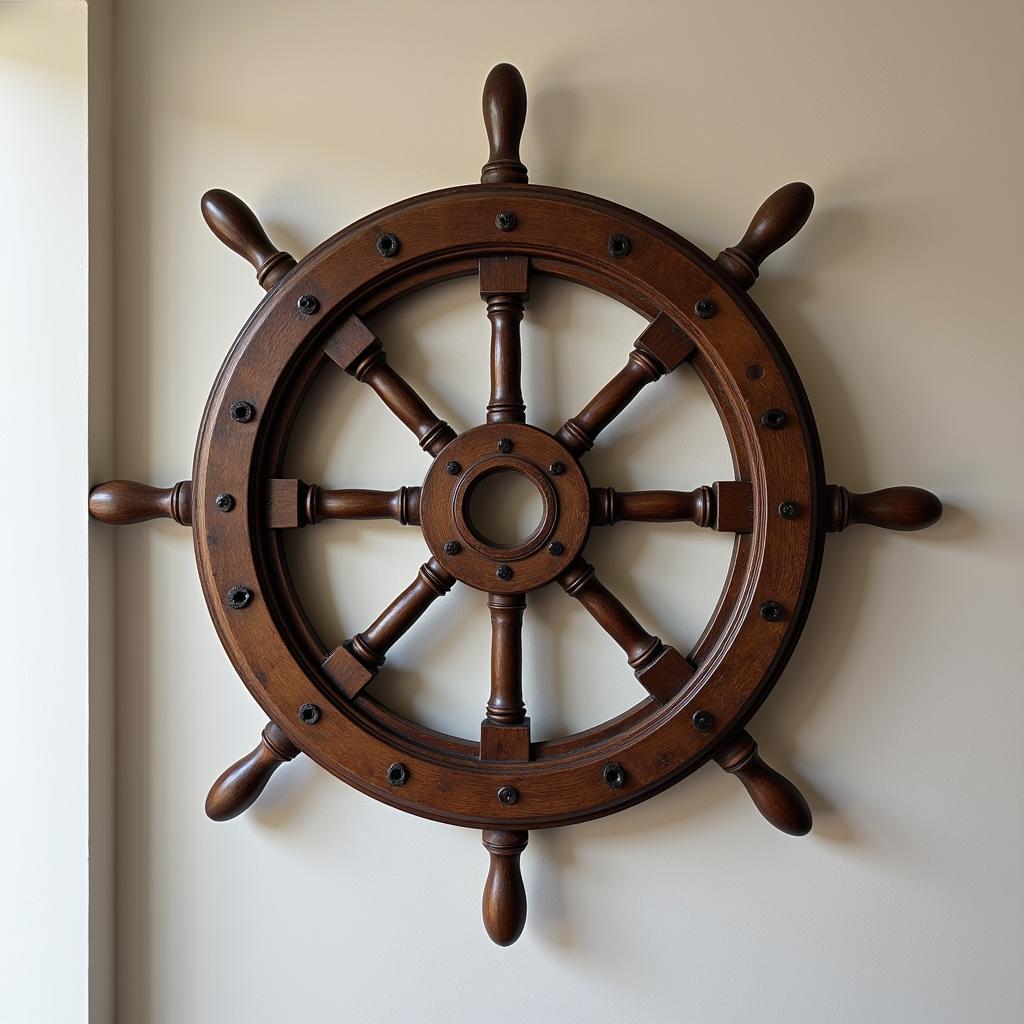 Antique Ship Wheel Framed Wall Art