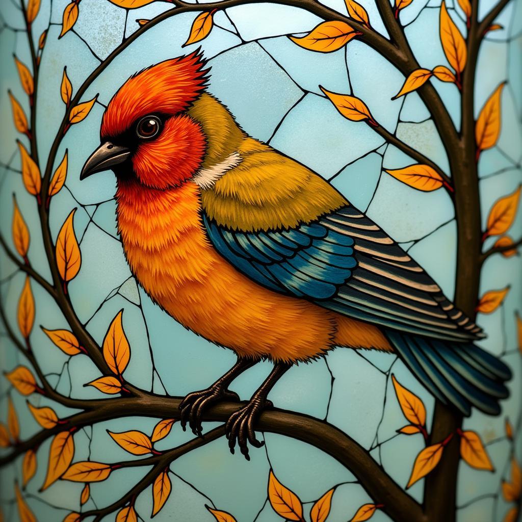 Hand-Painted Art Nouveau Bird Design by Rueven