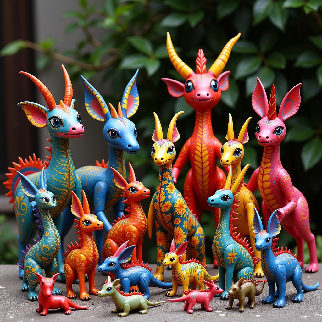 Vibrant and colorful Oaxacan alebrijes.