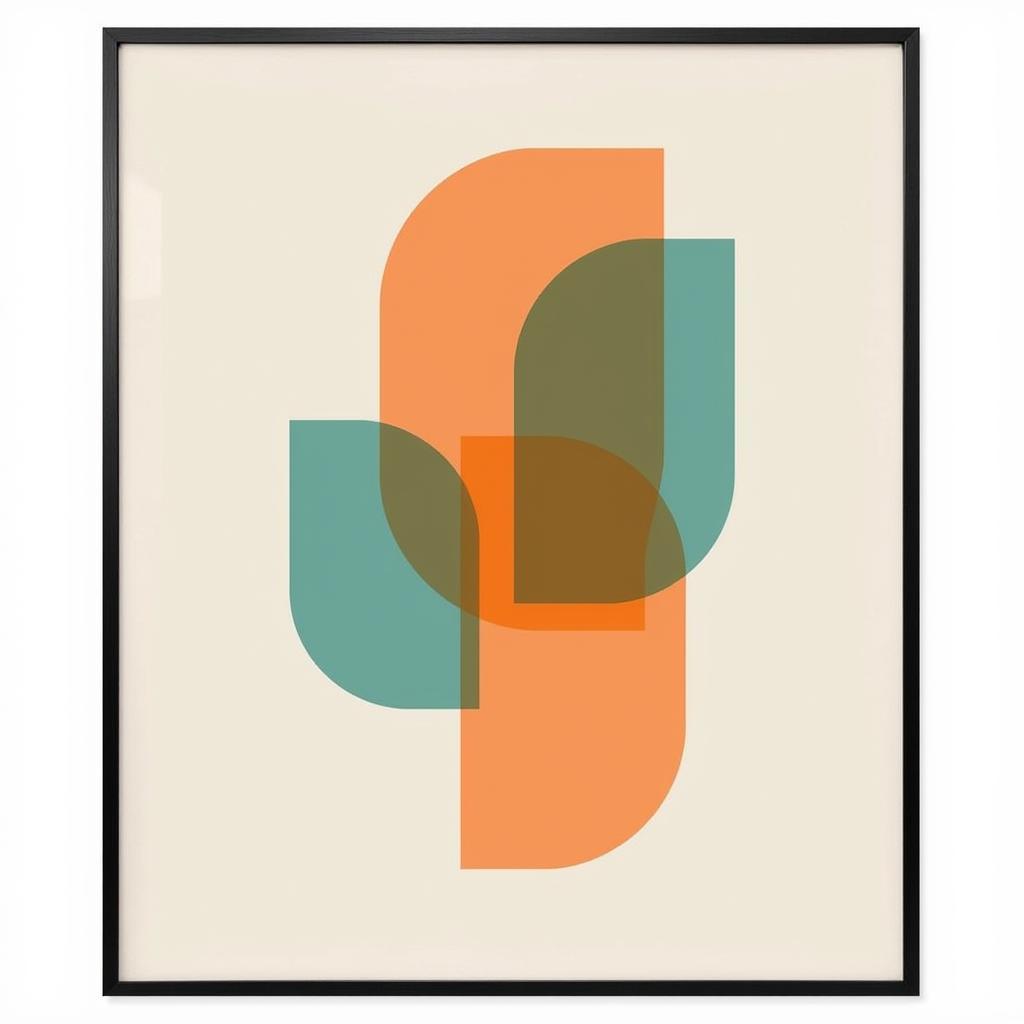 Geometric orange and teal wall art adds a modern touch