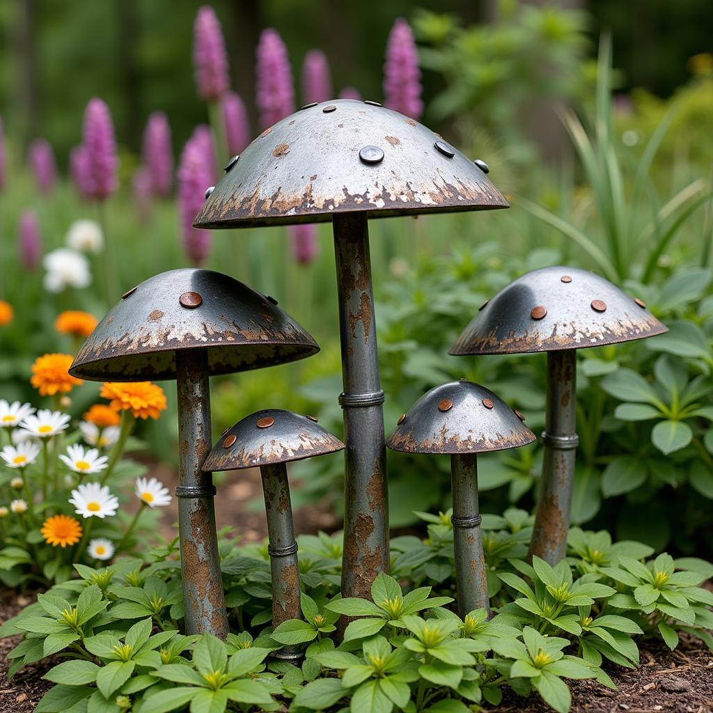 Outdoor Metal Mushroom Garden Art