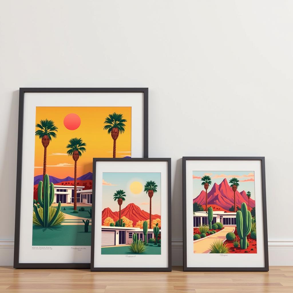 Mid-century modern art prints showcasing Palm Springs architecture and desert landscapes