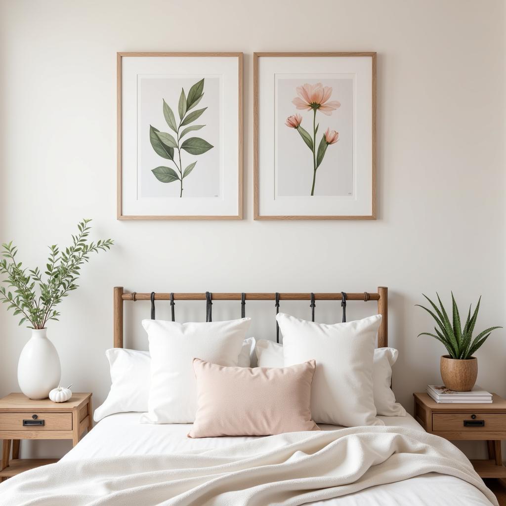 Peel and Stick Botanical Art Prints in a Bedroom