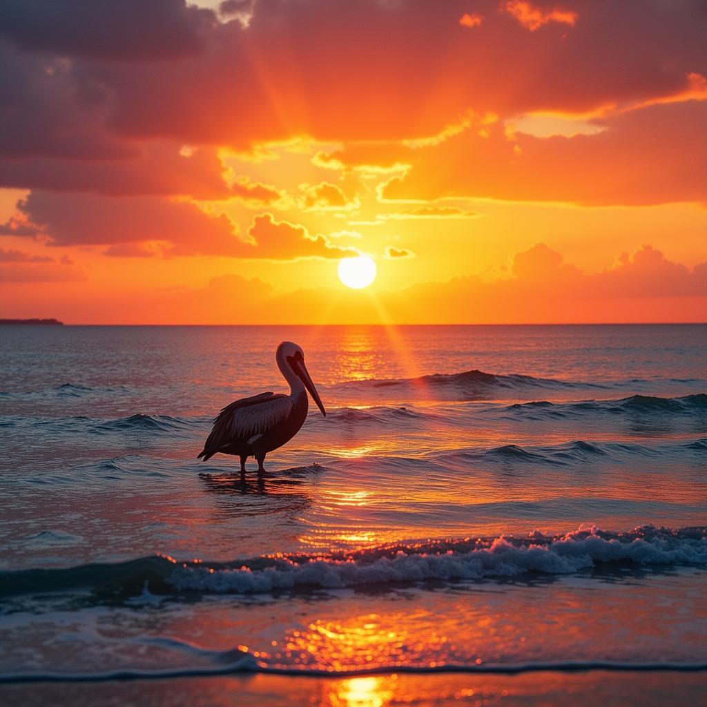 Pelican Sunset Canvas Wall Art