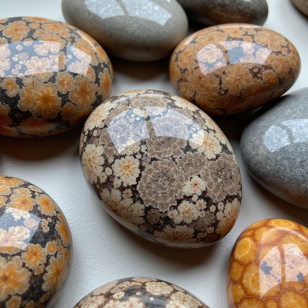 Polished Petoskey Stones Showcasing Hexagonal Patterns