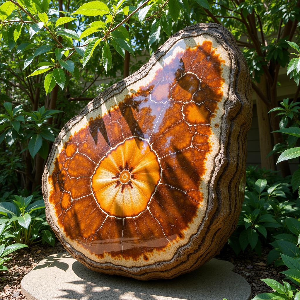 Petrified Wood Sculpture in a Garden Setting