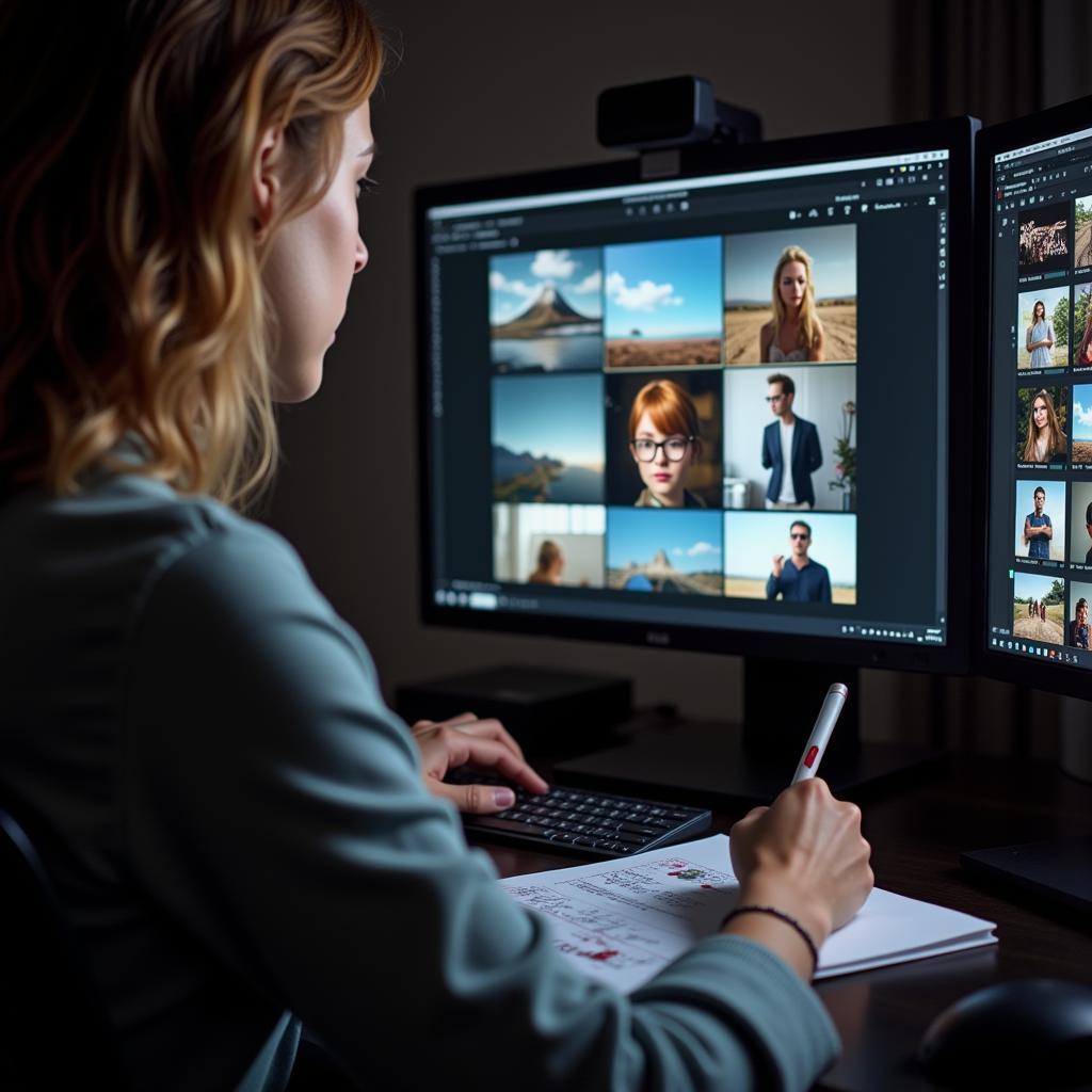 Photo Art Director Reviewing Images on a Computer