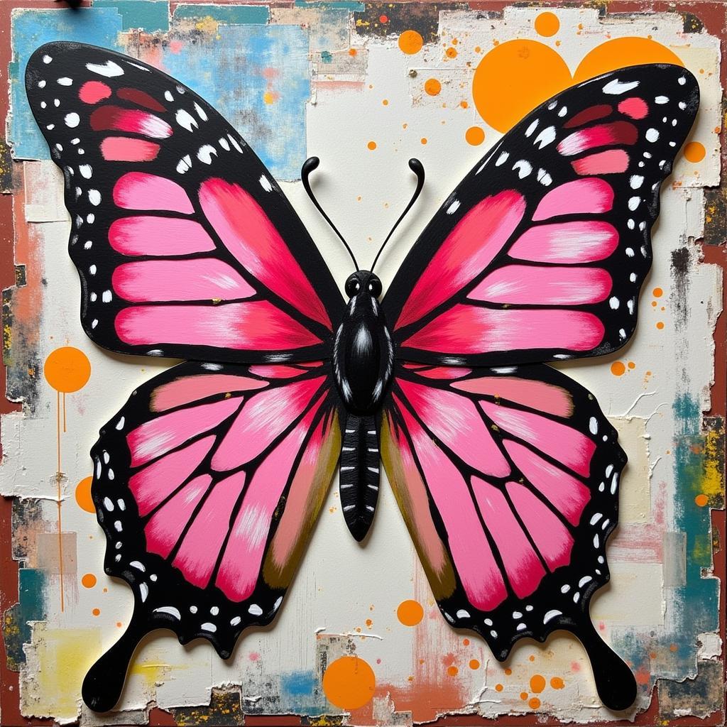 Pink Butterfly Mixed Media Collage