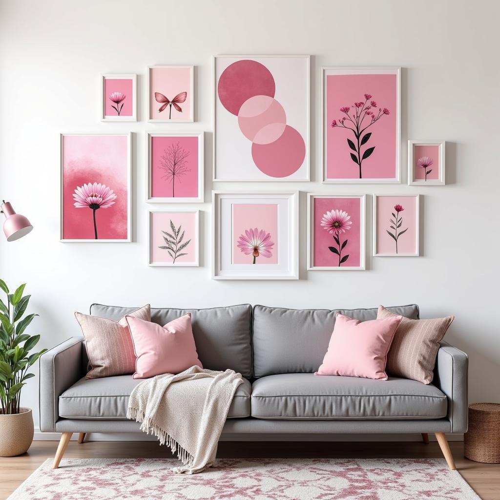 Pink Canvas Gallery Wall in a Living Room