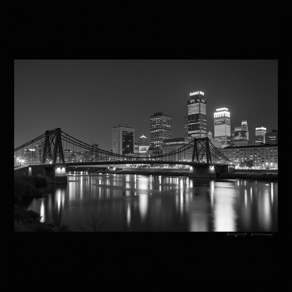 Pittsburgh Skyline Black and White Photography Wall Art