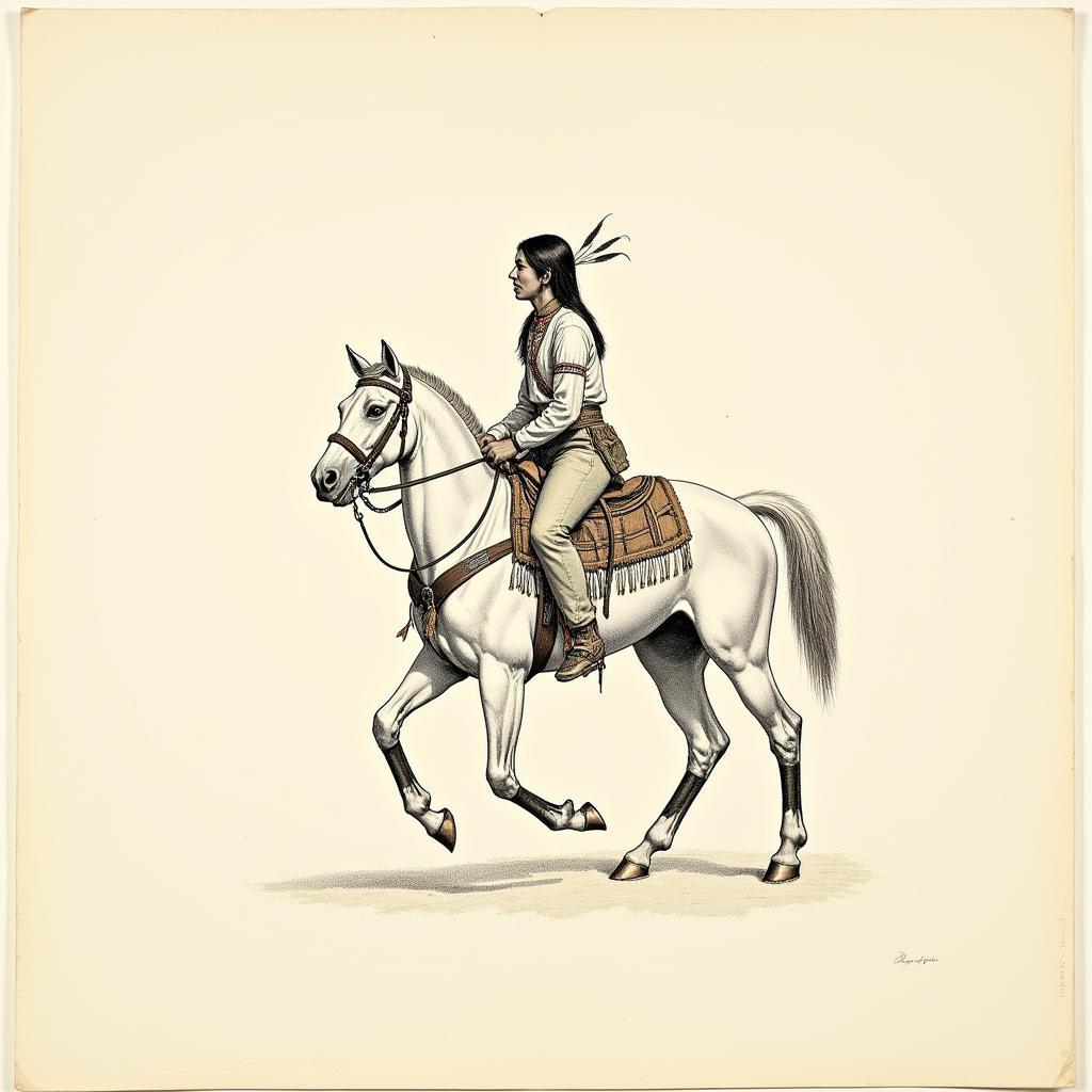 Plains Indian Warrior on Horseback in Ledger Drawing