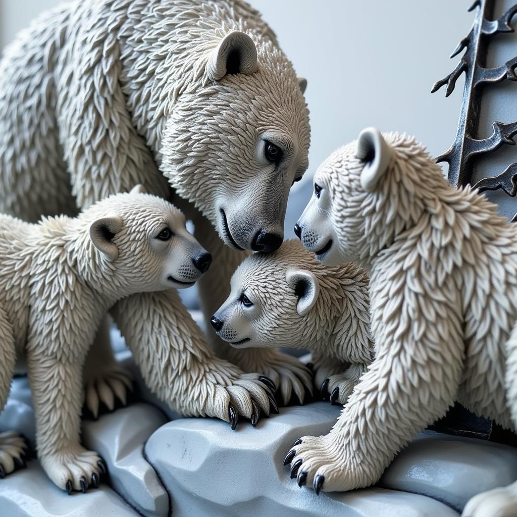 A heartwarming metal wall art depicting a polar bear family.