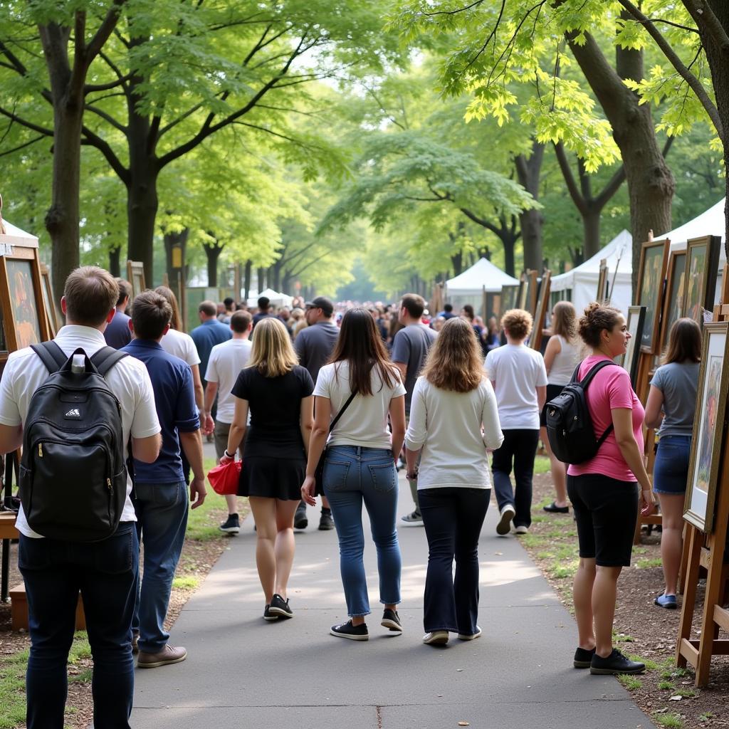 Visitors enjoying art at Portland Art in the Park