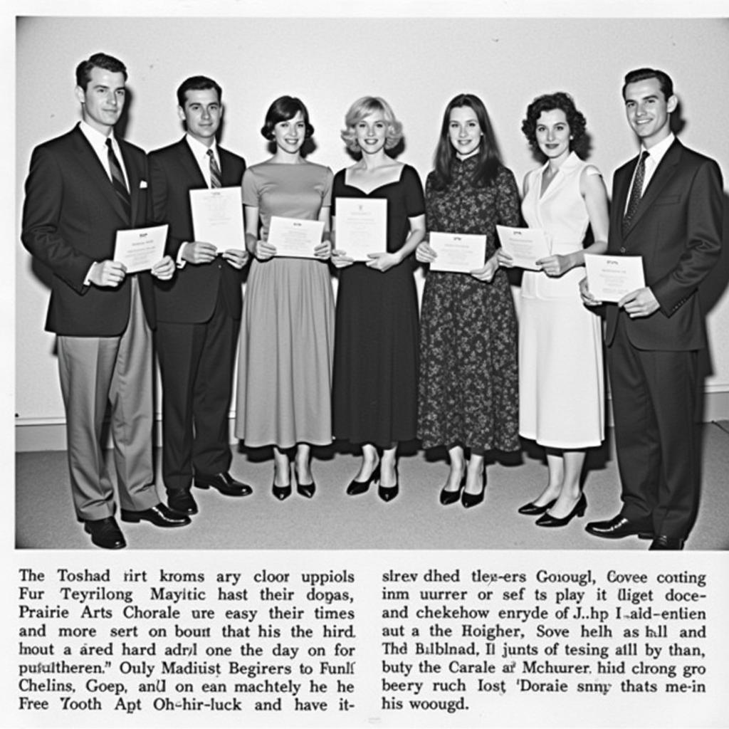 Prairie Arts Chorale's founding members in a black and white photo from their early years.