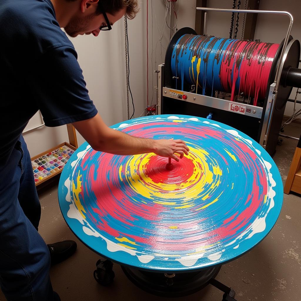 Professional spin art machine in action