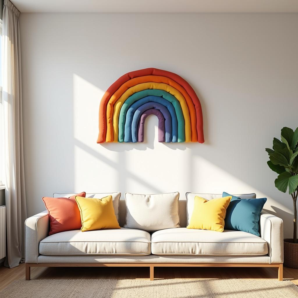 Rainbow wall art brightens up a living room