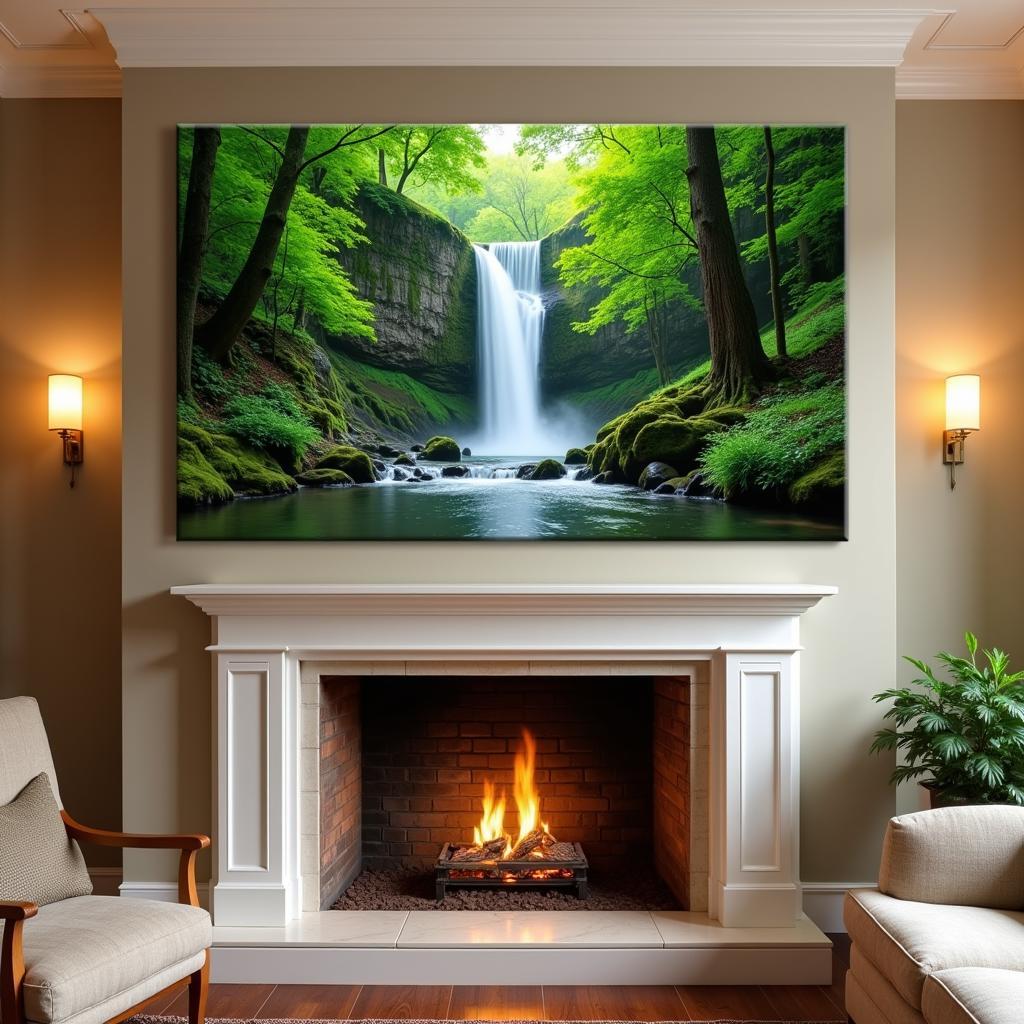 Realistic Waterfall Canvas in a Living Room