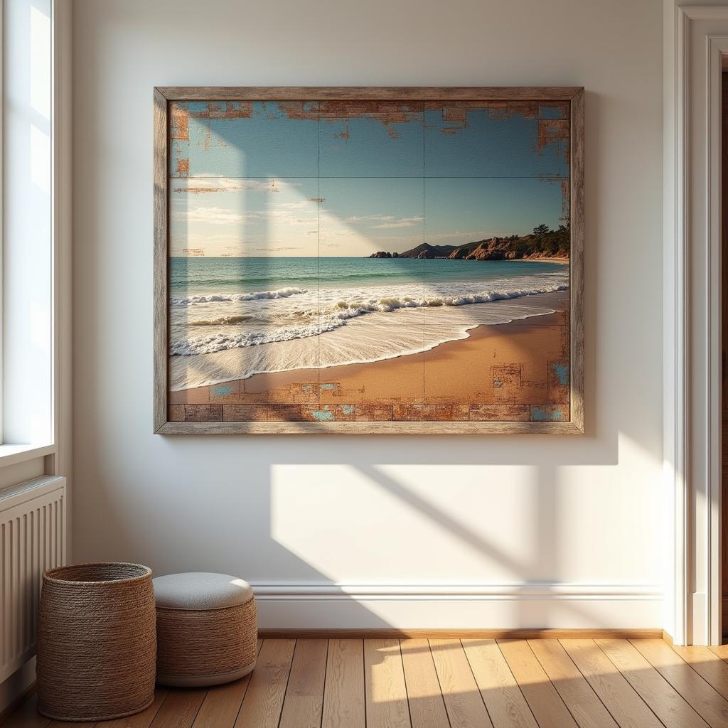 Reclaimed wooden beach wall art panel