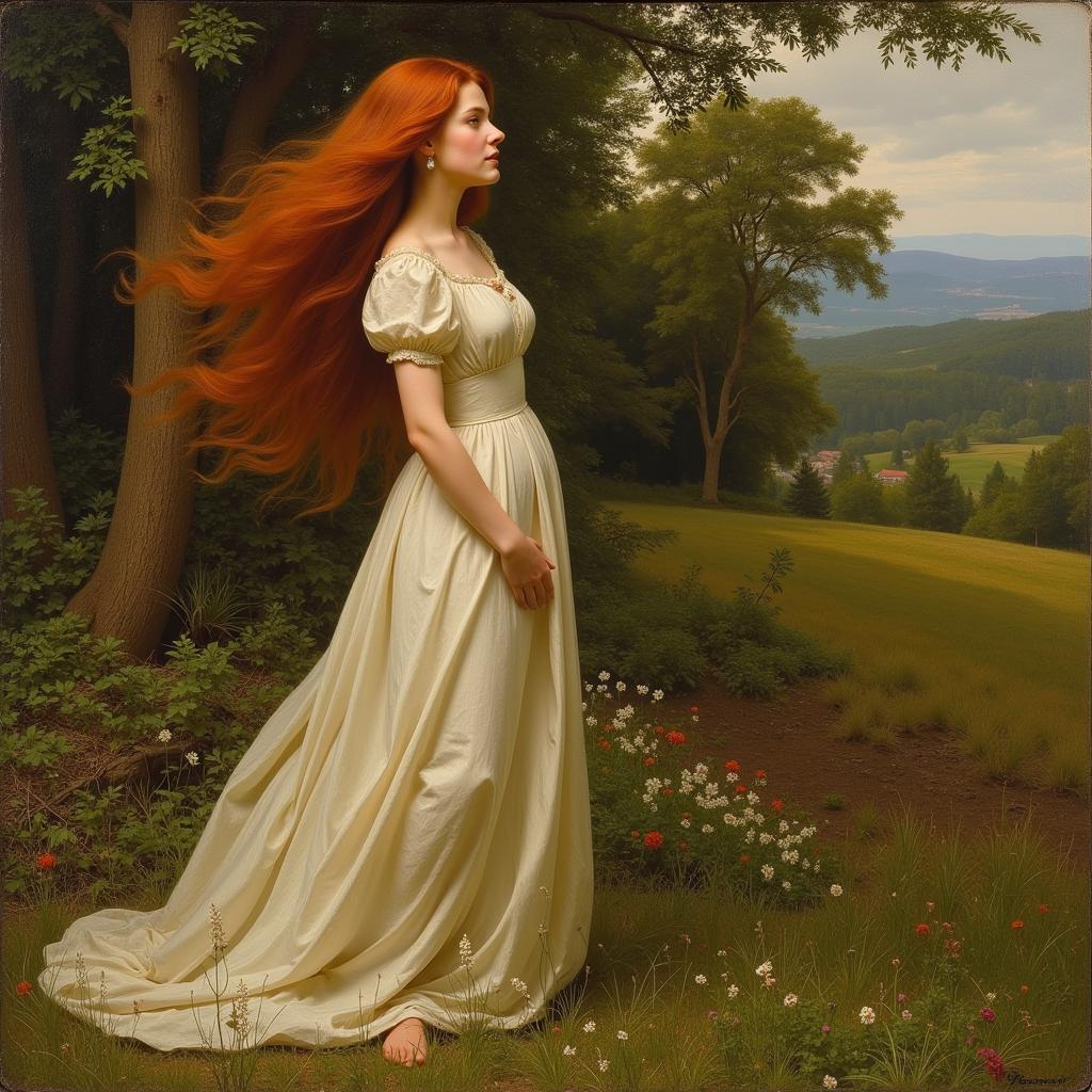 Pre-Raphaelite Painting of a Redhead Woman