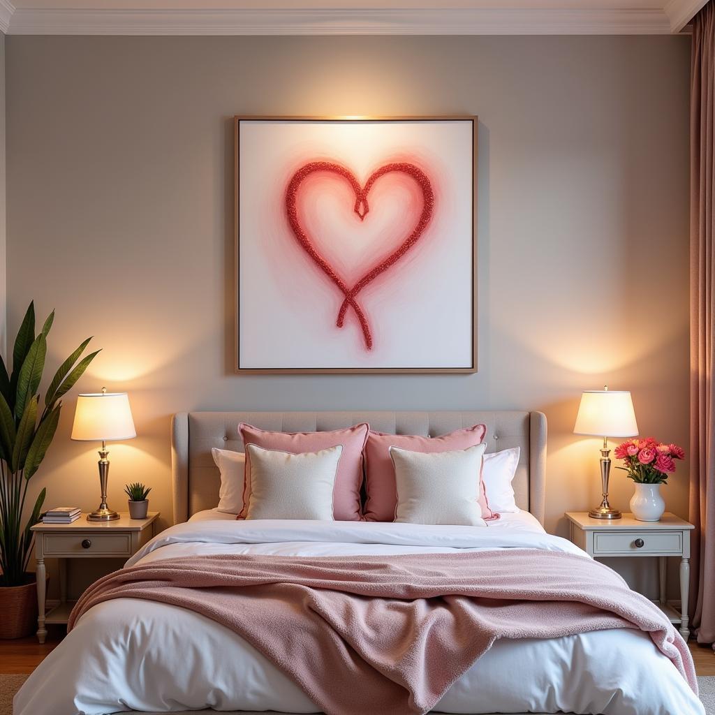 Romantic Bedroom with Heart Canvas Art