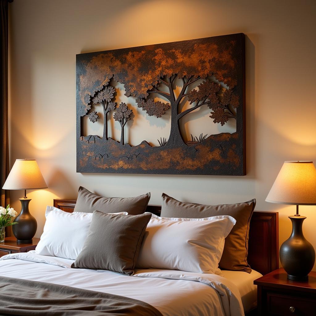 Rustic Metal Wall Art in a Bedroom