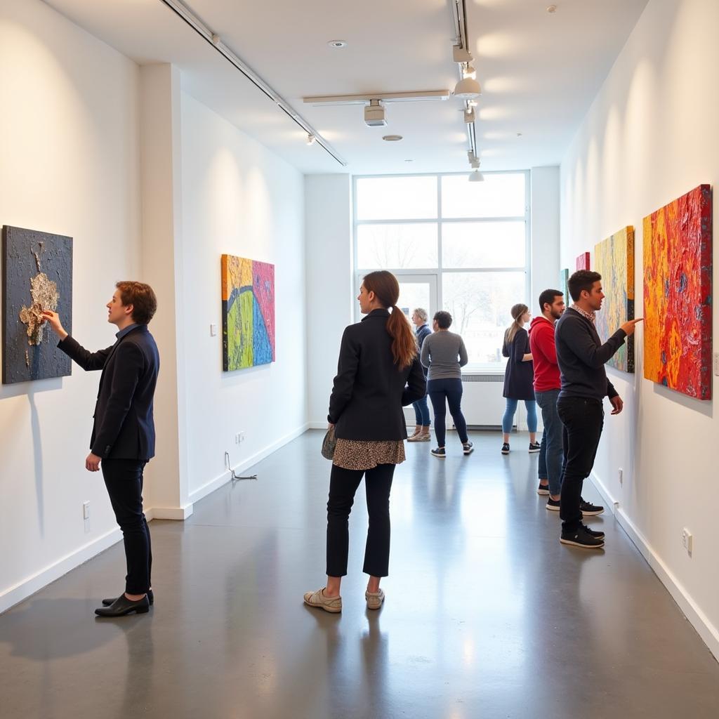 A gallery showcasing Sally Caldwell Fisher's art collection during an exhibition.