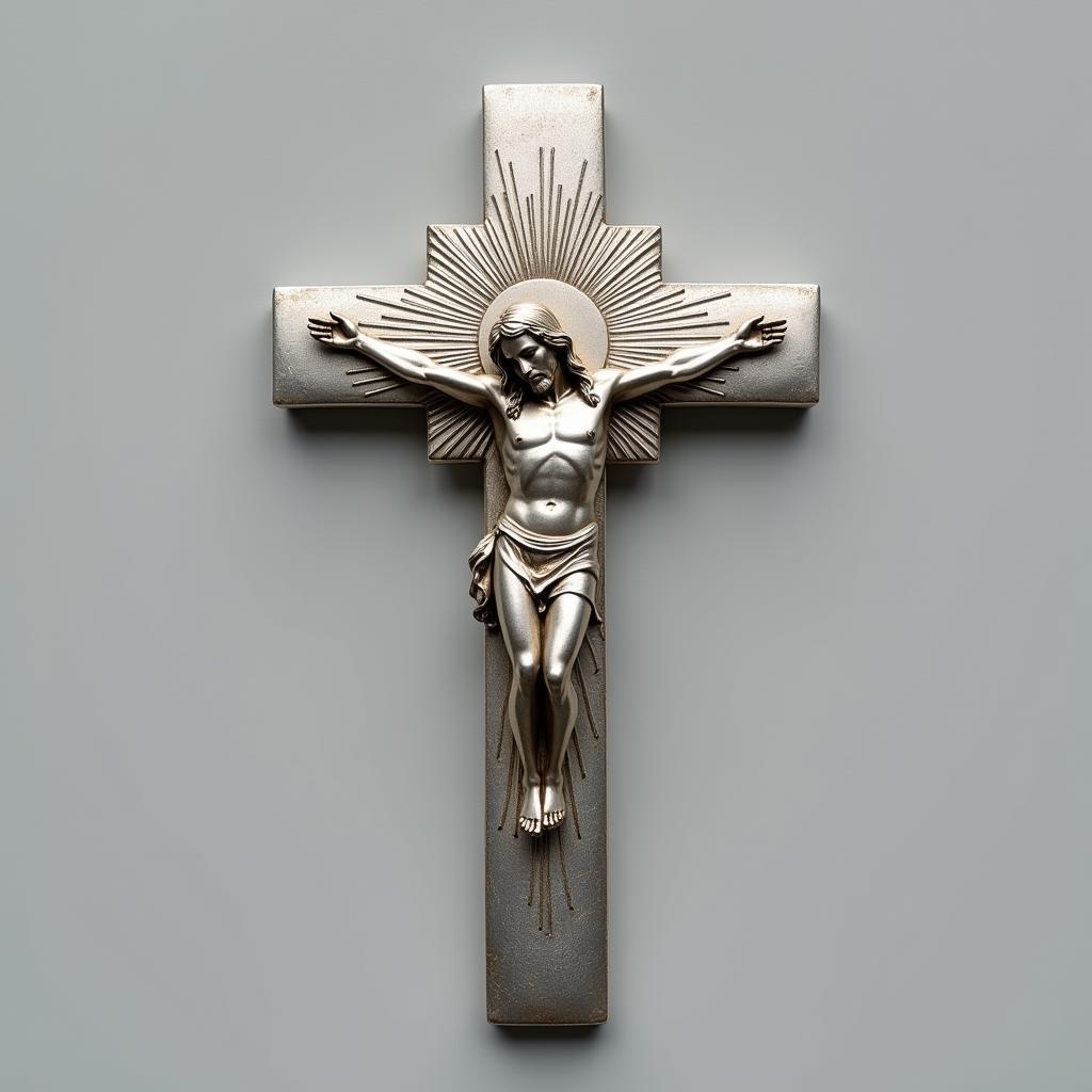 Silver Art Deco Crucifix with Sunburst Design