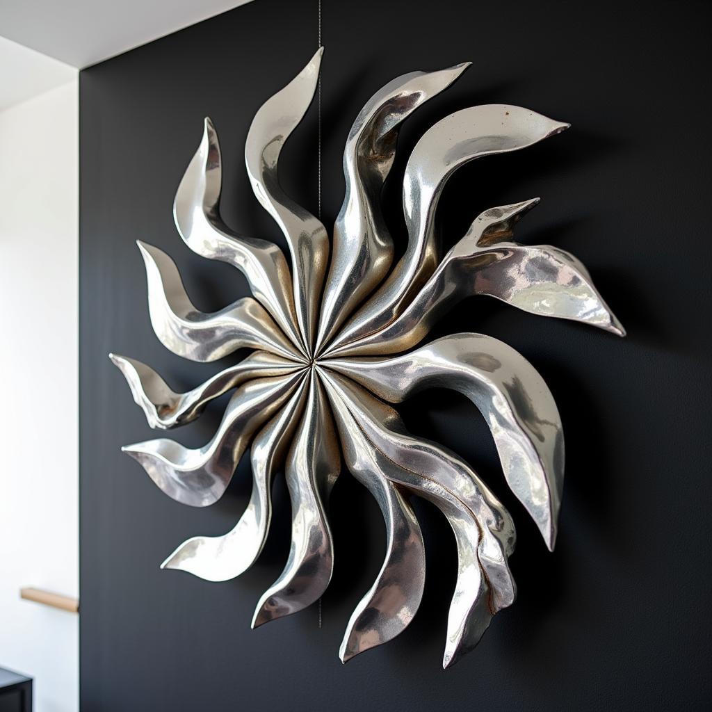 Silver Metal Sculpture on a Black and White Accent Wall