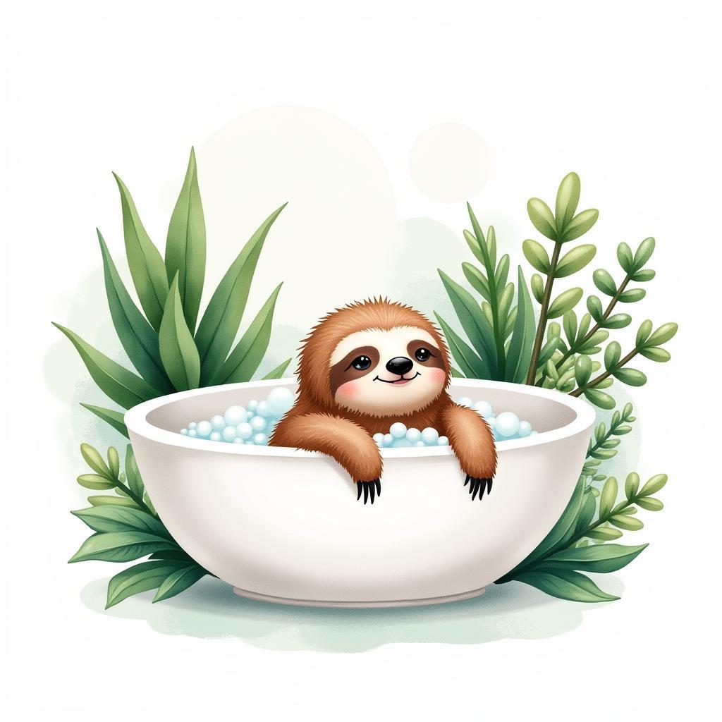 Sloth Relaxing in Bath Watercolor Print