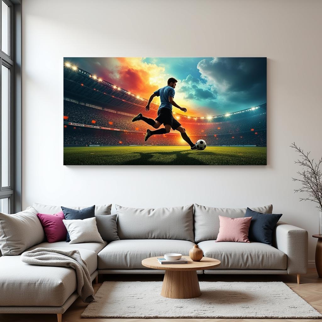 Soccer Canvas Wall Art in a Modern Living Room