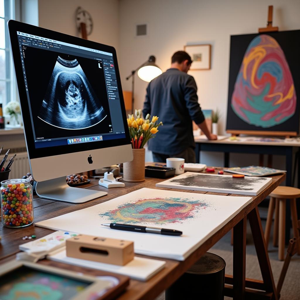 A sonography artist working on a new piece.