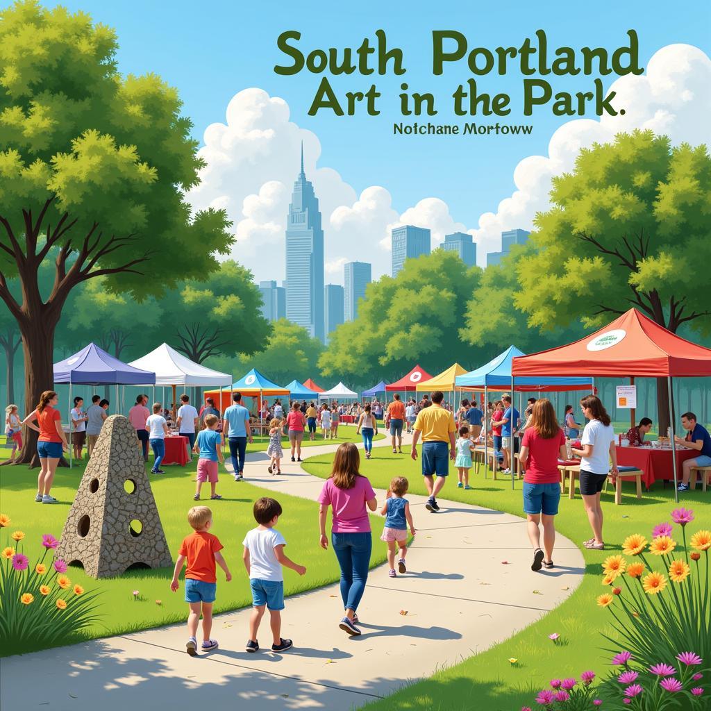 Families enjoying South Portland Art in the Park