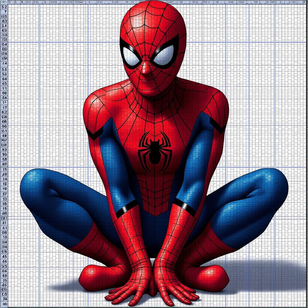 Detailed Spiderman Pixel Art on a Grid